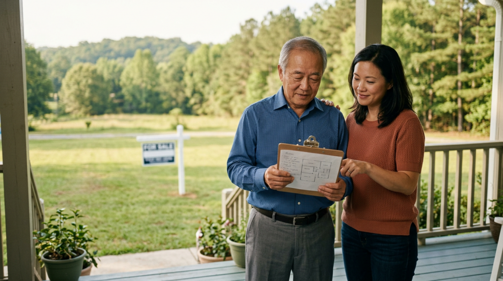 A father and daughter going over details When is the Right Time to Downsize in Georgia